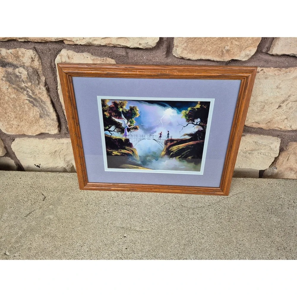 Vintage Vincent Fleming Angel Bridge Fantasy Art Prints Framed Pair 1995‎
